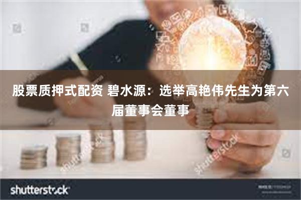 股票质押式配资 碧水源：选举高艳伟先生为第六届董事会董事